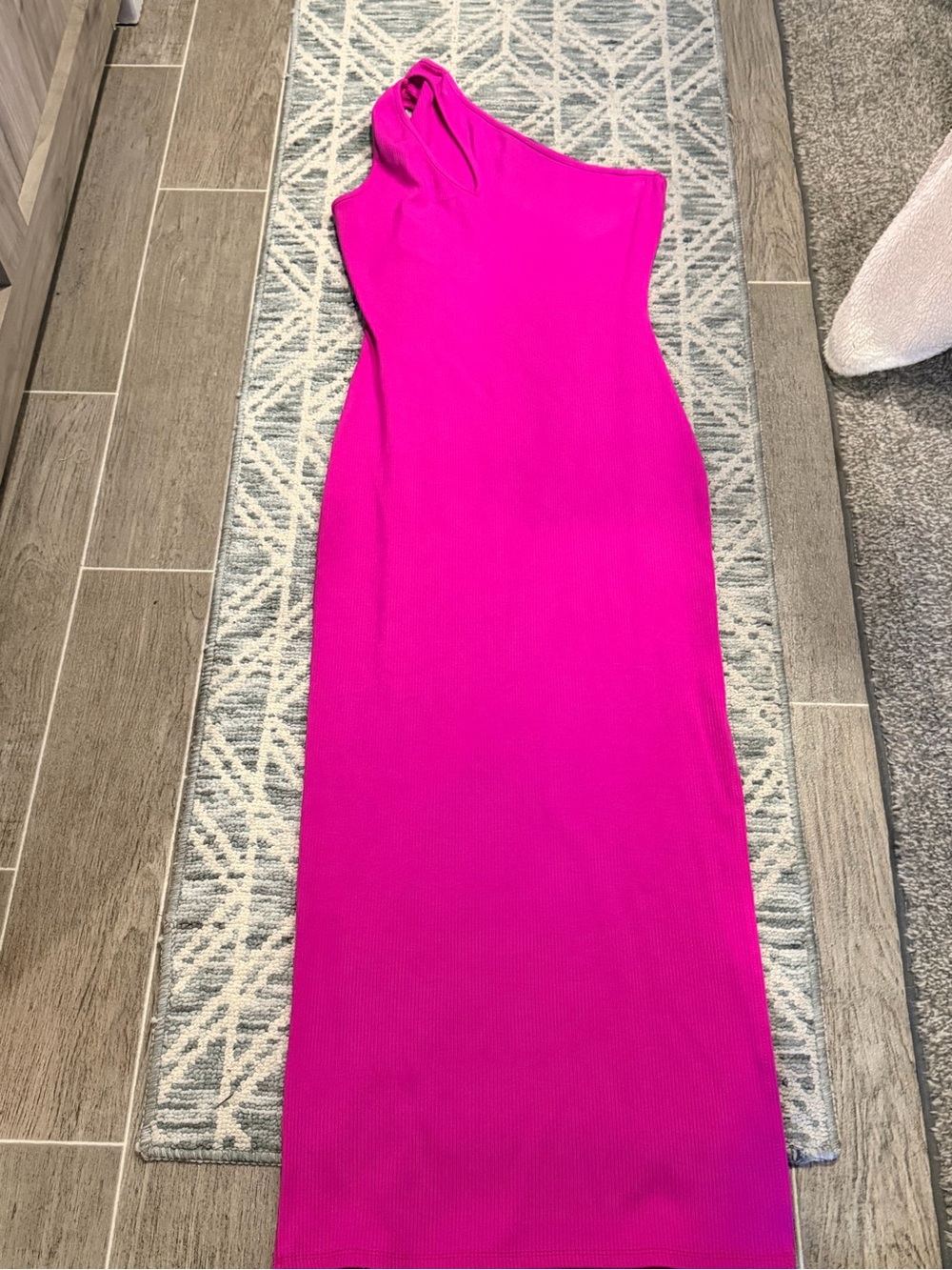 New One-Shoulder Hot Pink Knit Midi Dress
